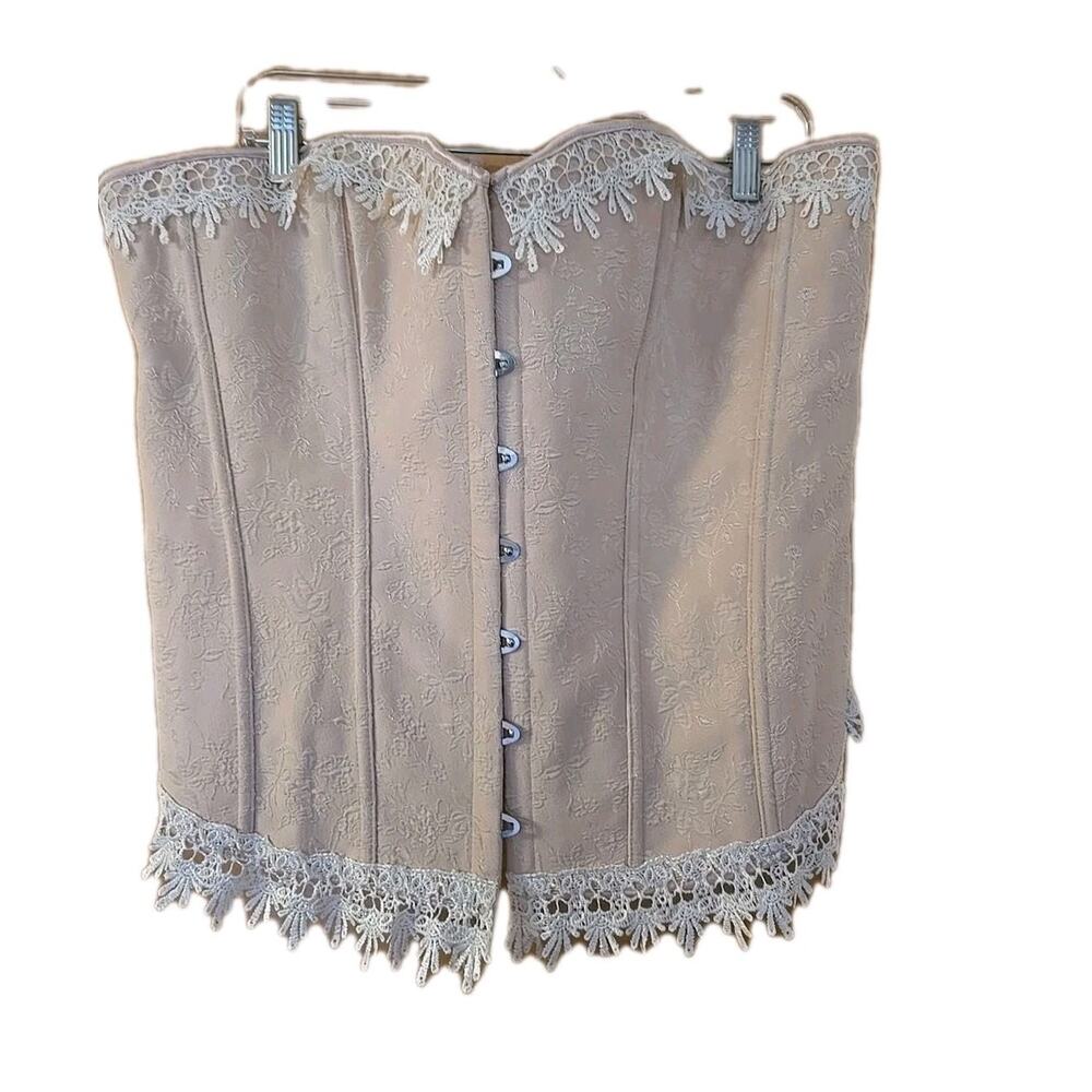 Hips & Curves 3X Over Bust Corset Beige Lace Up Plus Size Y2K Vintage Sexy